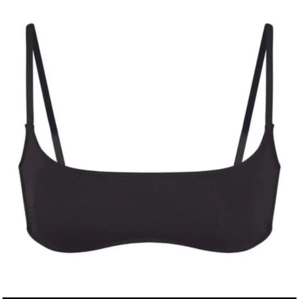 Metallic Swim Micro Scoop Bikini Top Carbon